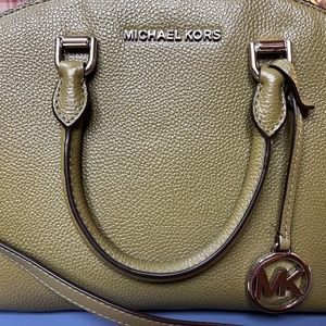 Michael Kors Maxine Medium Pebbled Leather Dome Satchel in Olive